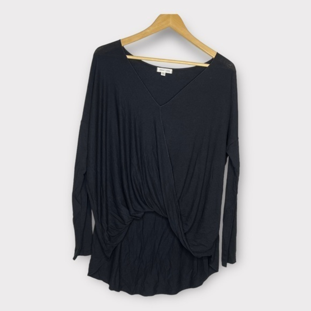 UO Silence & Noise Long Sleeve Asymmetrical Draped‎ Front Black Top Large